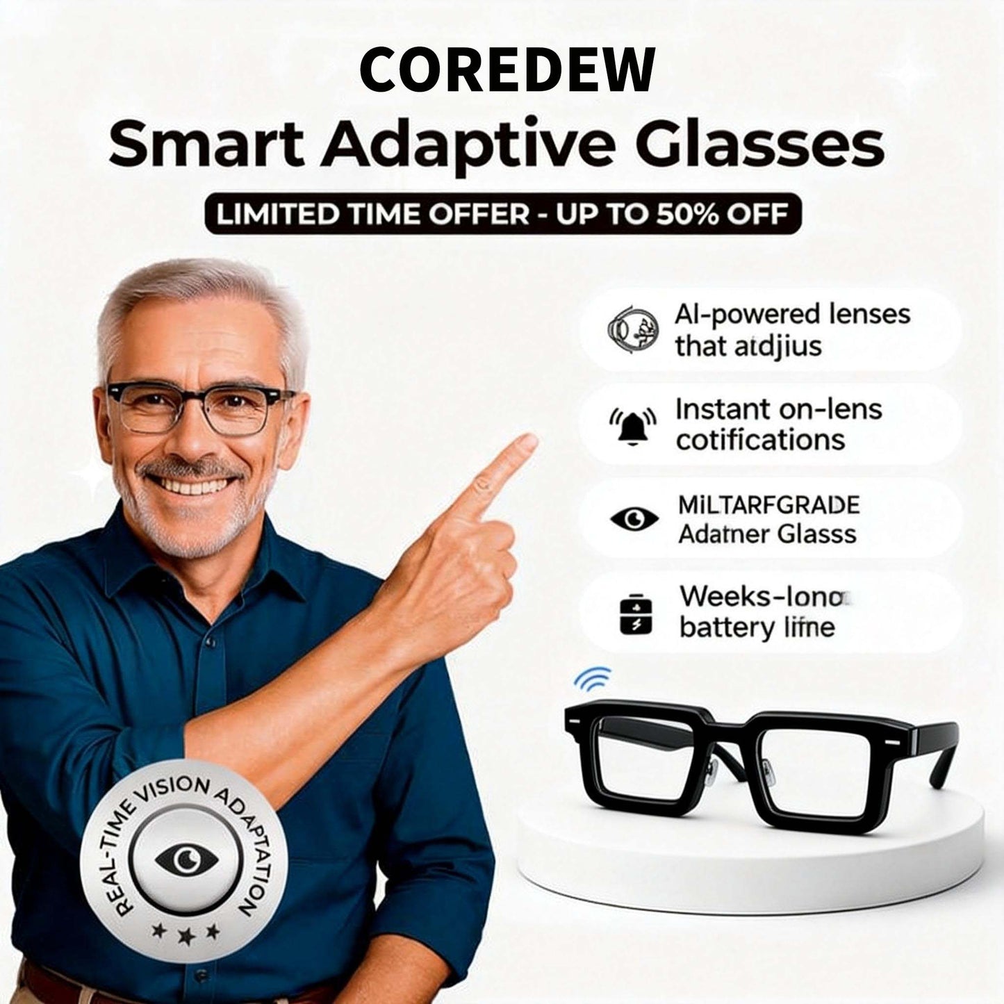 Coredew™ Smart Glasses with Adaptive Light Control